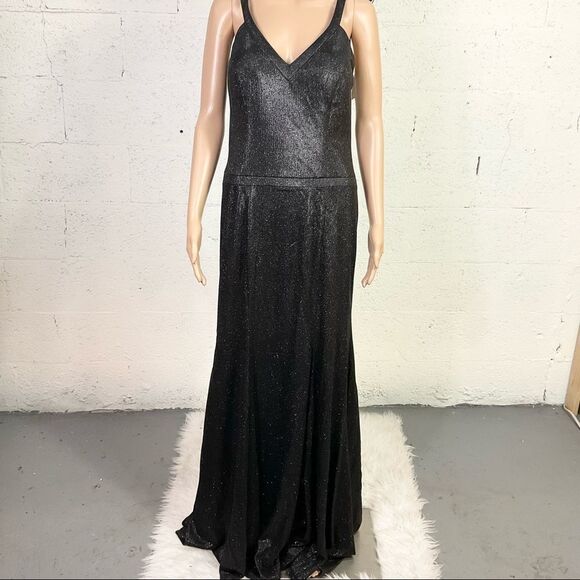 NEW Ellie Wilde Mon Cheri black glitter fit & flare maxi gown dress EW120127 12 - Picture 3 of 9